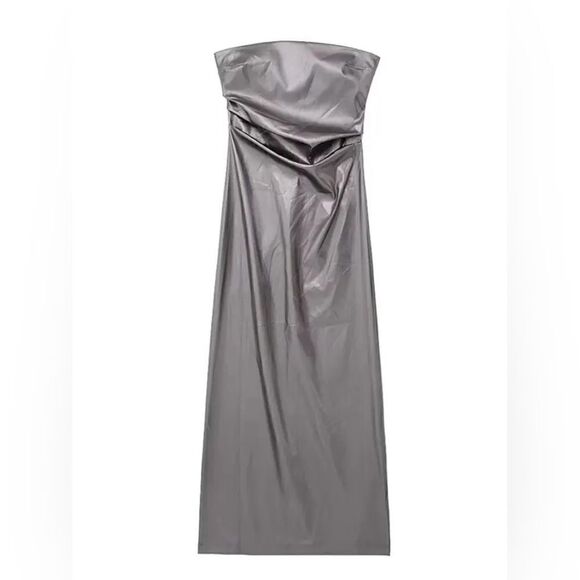 ZARA STRAPLESS METALLIC DRESS STEEL - Picture 8 of 11